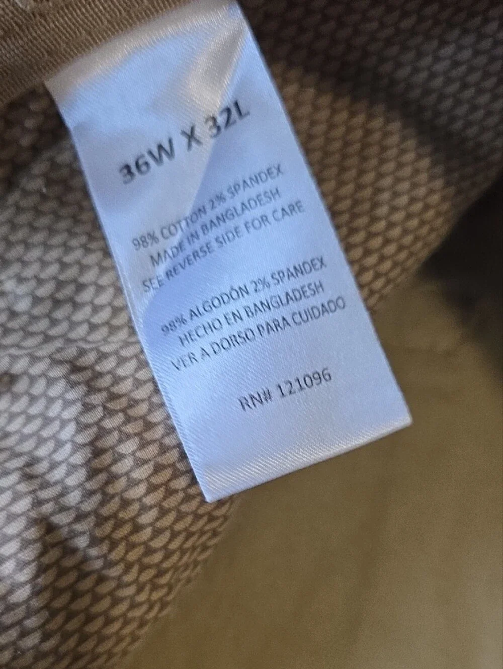Men’s Slim Straight Chinos in Light Khaki 36x32 Unaltered